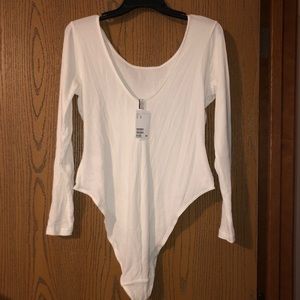 H&M White Long Sleeve Ribbed Body Suit
